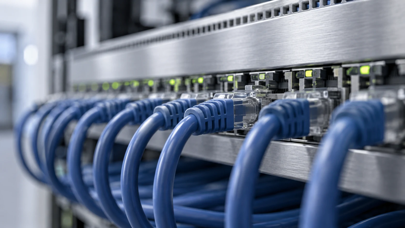 Blue network cables and on-premise connection hardware